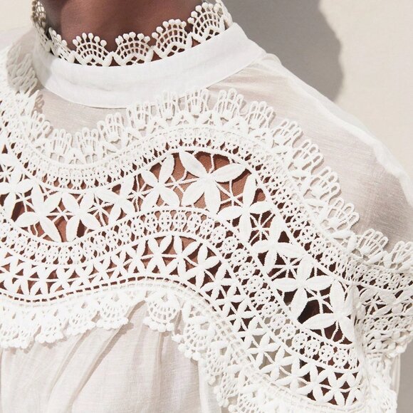 White Elegant Women's Patchwork Top - Picture 6 of 9